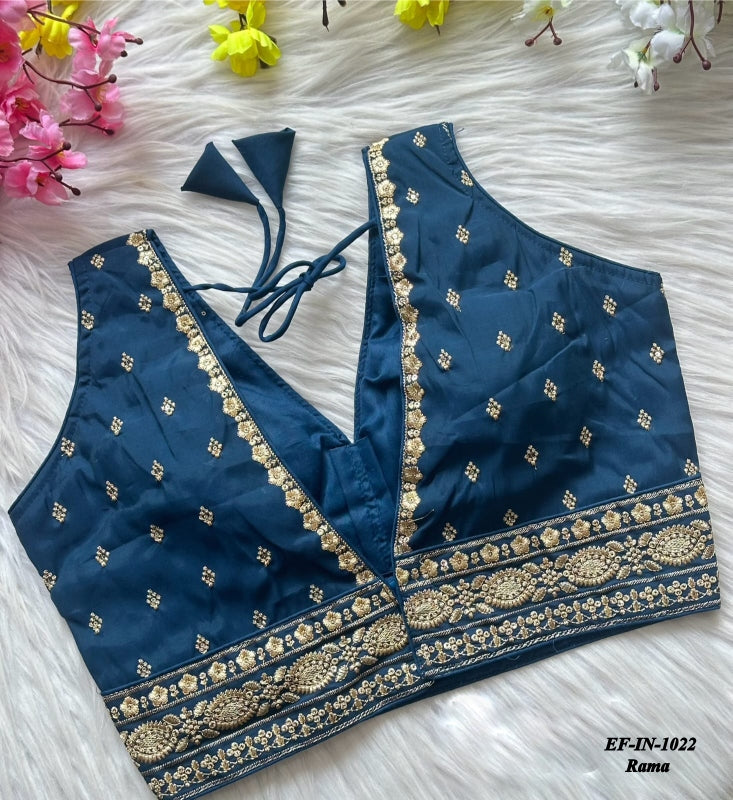 Beautiful Roman Silk With Embroidery Work Blouse