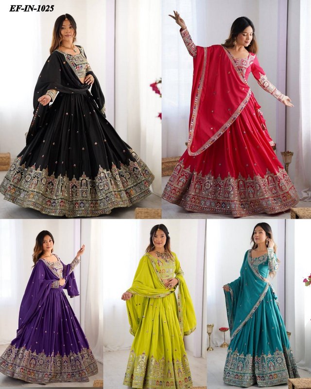 Designer Chinnon Silk Thread & Sequence Work Lehanga Choli