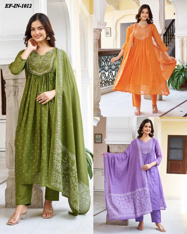 Beautiful Cotton Embroidery With Printed Kurti Pant With Dupatta