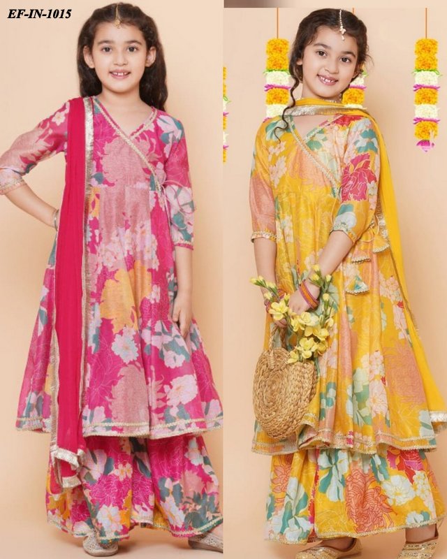 Latest Chanderi Silk Printed Top Palazzo With Dupatta Kids Wear