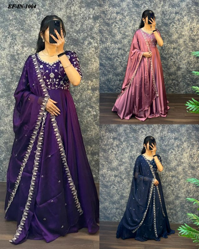 Exclusive Silk With Embroidered Work Gown Dupatta