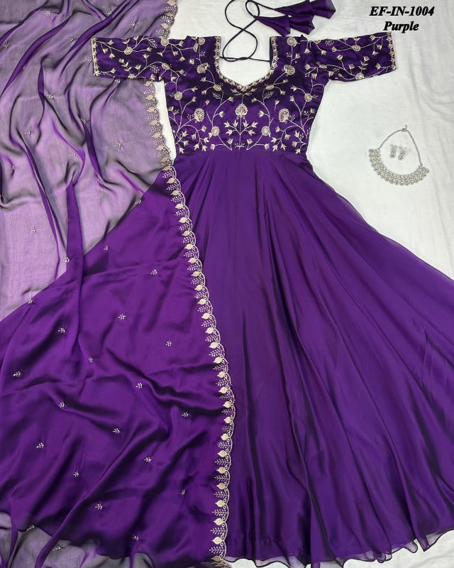 Exclusive Silk With Embroidered Work Gown Dupatta