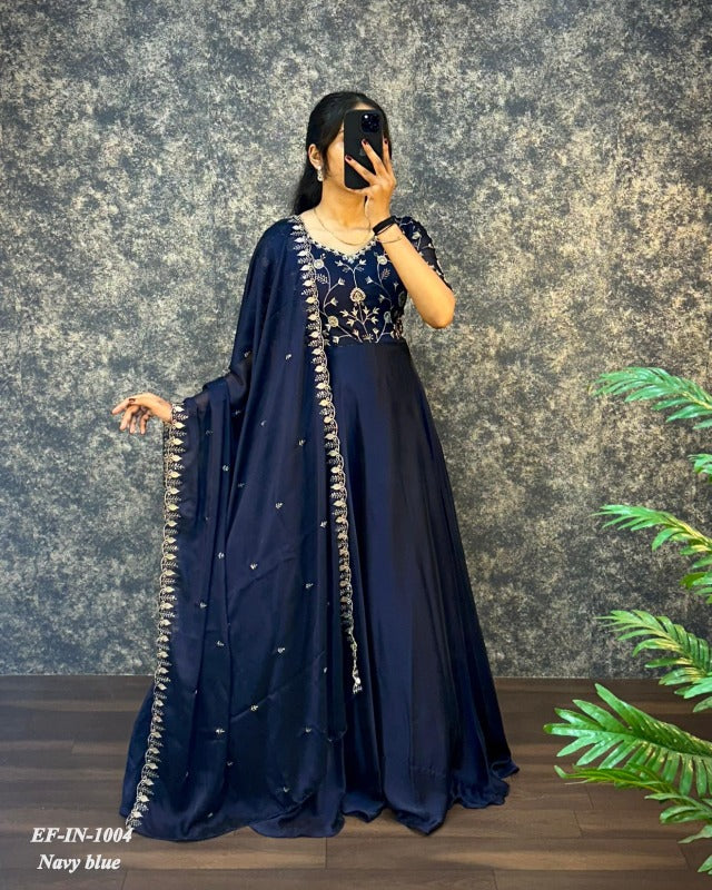 Exclusive Silk With Embroidered Work Gown Dupatta