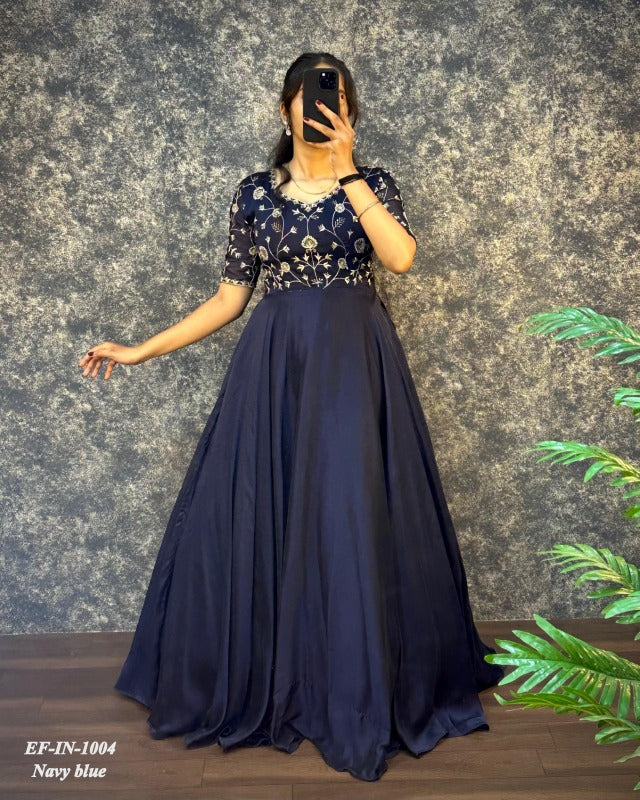 Exclusive Silk With Embroidered Work Gown Dupatta