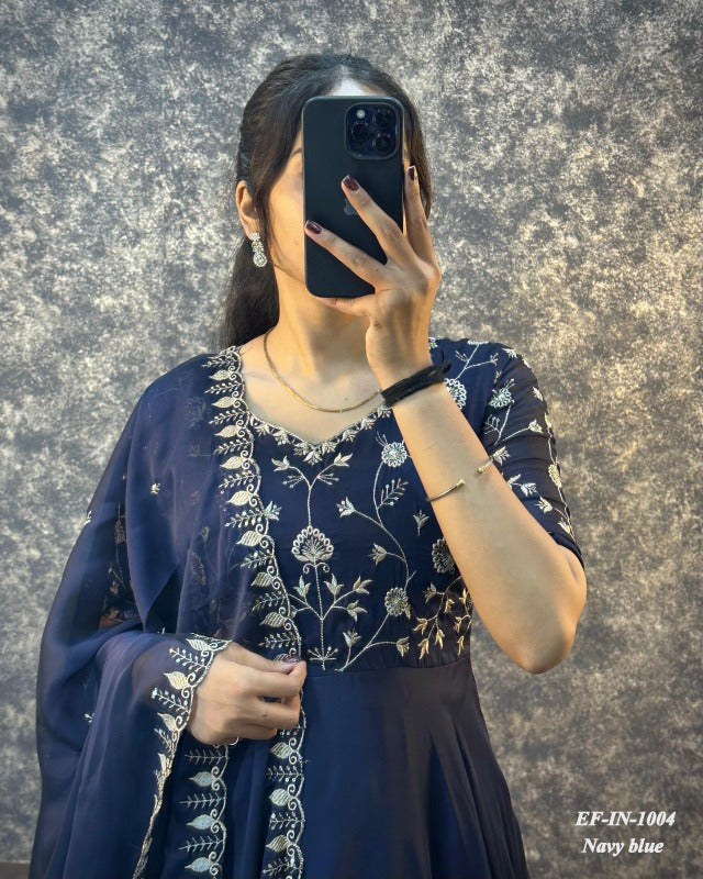 Exclusive Silk With Embroidered Work Gown Dupatta