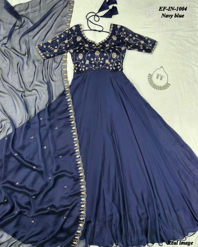 Exclusive Silk With Embroidered Work Gown Dupatta