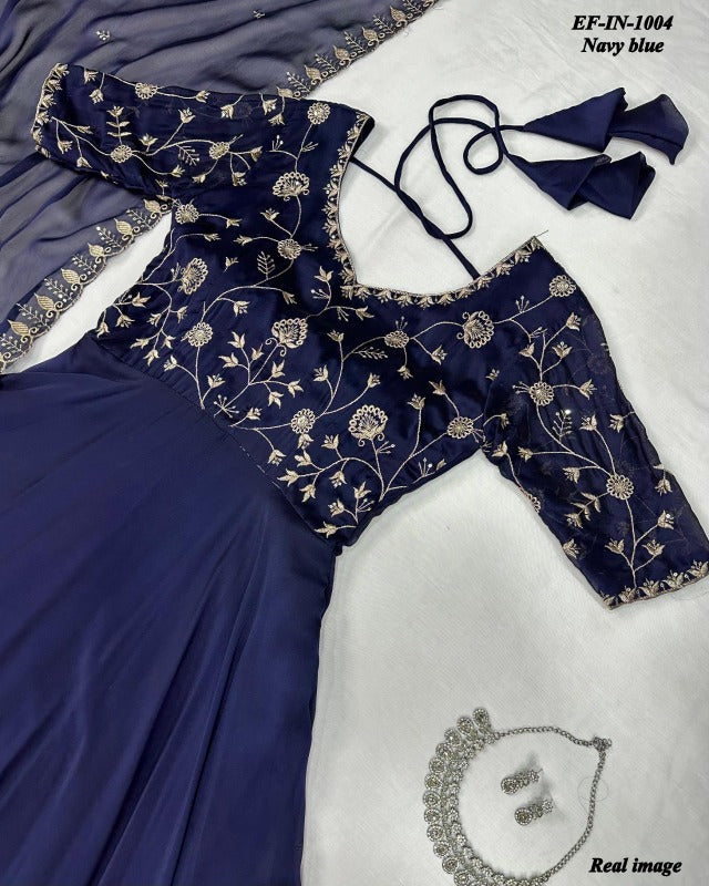 Exclusive Silk With Embroidered Work Gown Dupatta