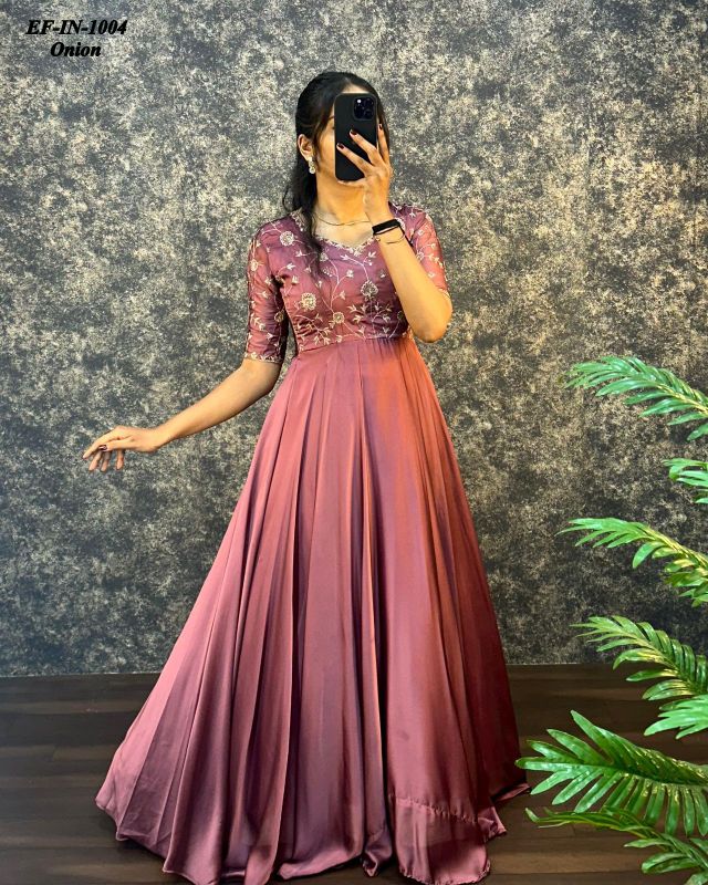 Exclusive Silk With Embroidered Work Gown Dupatta