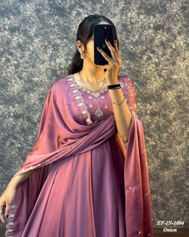 Exclusive Silk With Embroidered Work Gown Dupatta