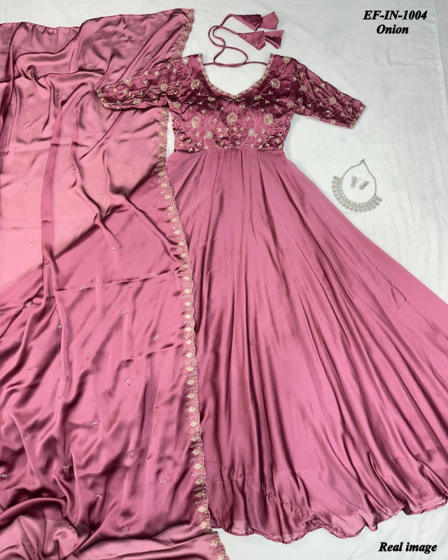 Exclusive Silk With Embroidered Work Gown Dupatta