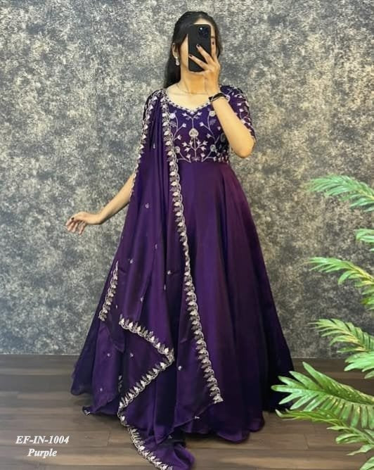 Exclusive Silk With Embroidered Work Gown Dupatta