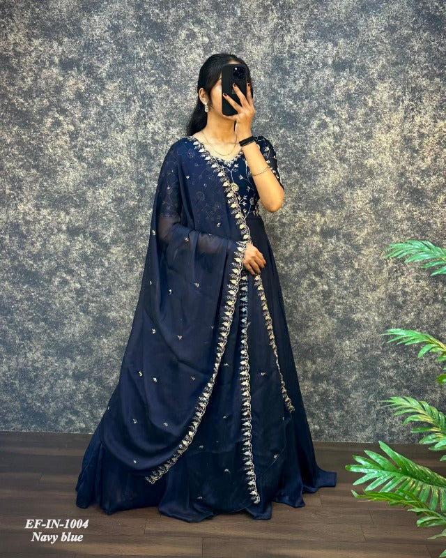 Exclusive Silk With Embroidered Work Gown Dupatta