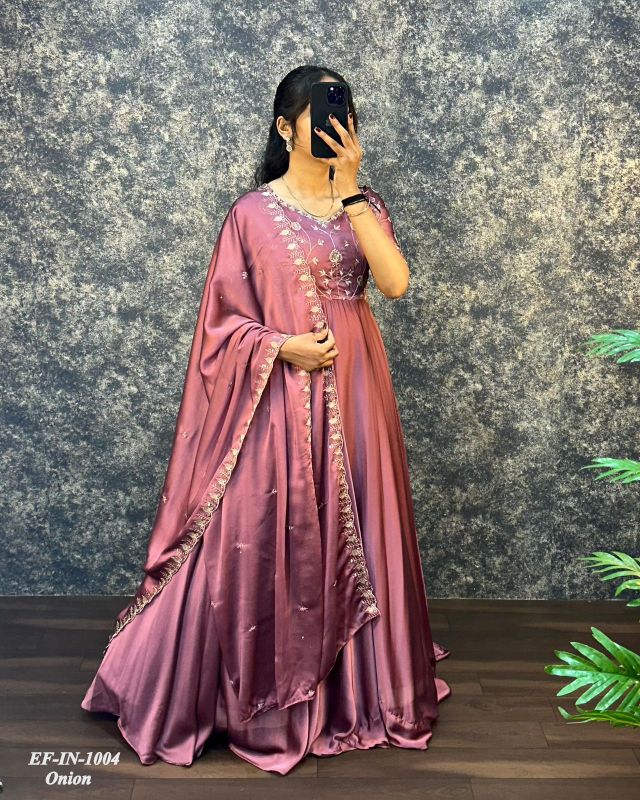 Exclusive Silk With Embroidered Work Gown Dupatta