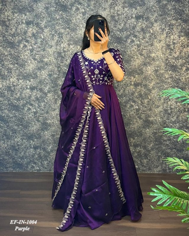 Exclusive Silk With Embroidered Work Gown Dupatta