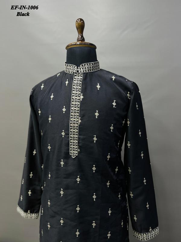 Luxury Matka Silk With Embroidery And Silver Zari Work Kurta With Pajama