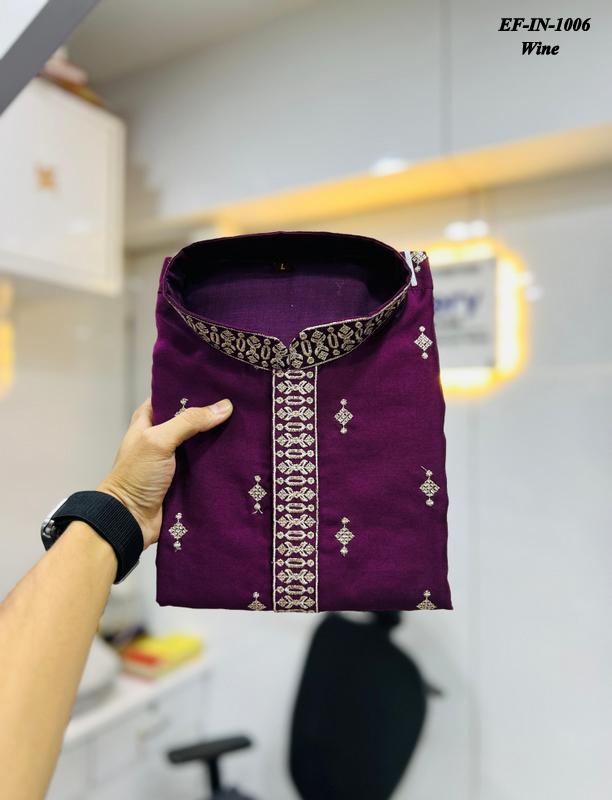 Luxury Matka Silk With Embroidery And Silver Zari Work Kurta With Pajama