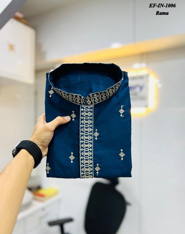 Luxury Matka Silk With Embroidery And Silver Zari Work Kurta With Pajama