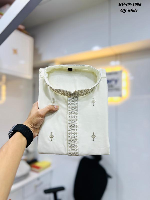 Luxury Matka Silk With Embroidery And Silver Zari Work Kurta With Pajama