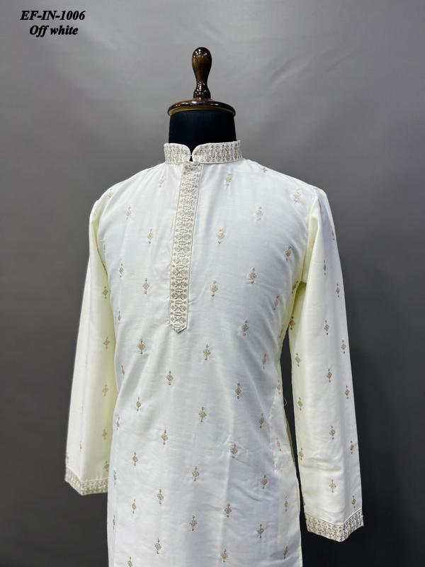 Luxury Matka Silk With Embroidery And Silver Zari Work Kurta With Pajama