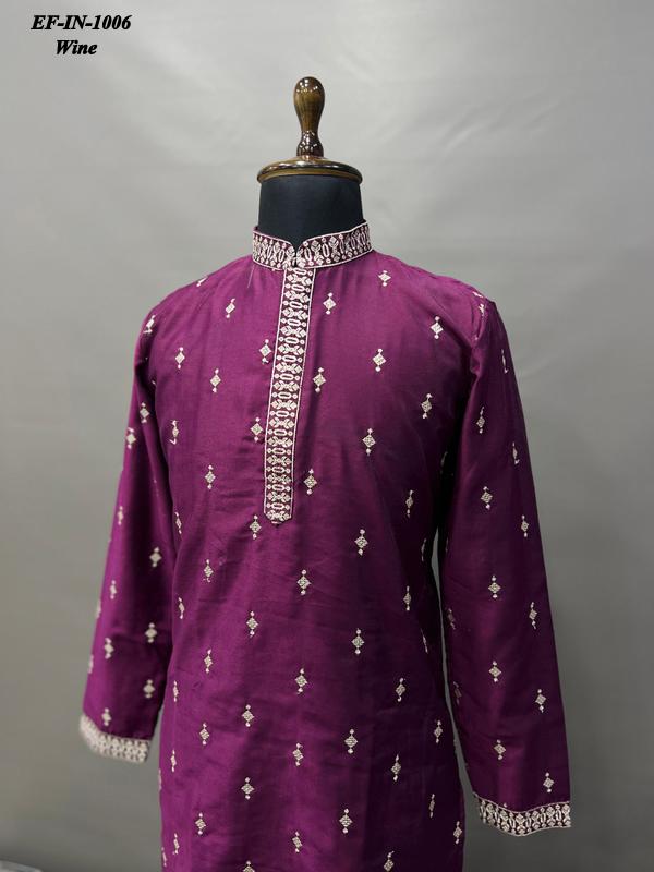 Luxury Matka Silk With Embroidery And Silver Zari Work Kurta With Pajama