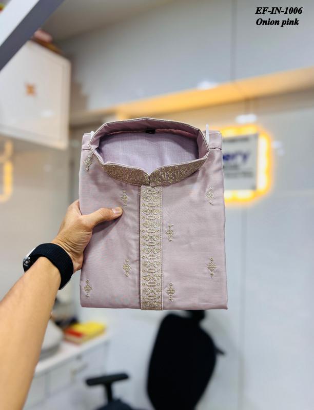 Luxury Matka Silk With Embroidery And Silver Zari Work Kurta With Pajama