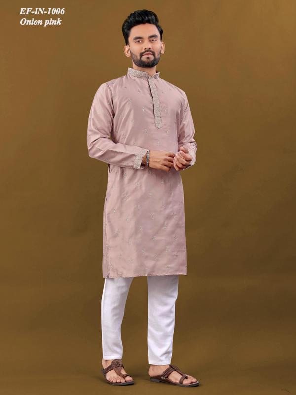 Luxury Matka Silk With Embroidery And Silver Zari Work Kurta With Pajama