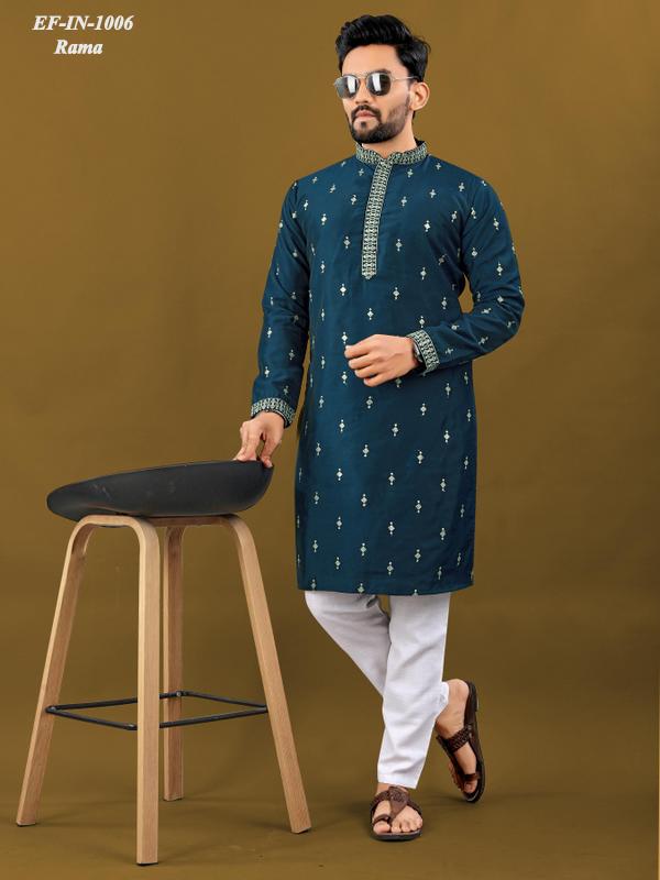 Luxury Matka Silk With Embroidery And Silver Zari Work Kurta With Pajama