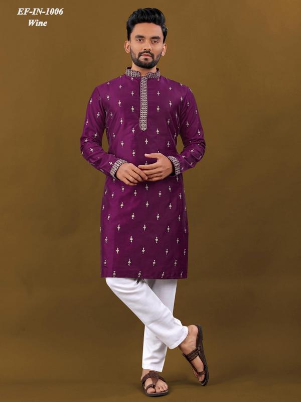Luxury Matka Silk With Embroidery And Silver Zari Work Kurta With Pajama