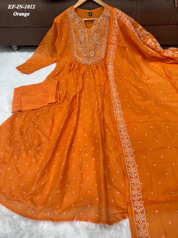 Beautiful Cotton Embroidery With Printed Kurti Pant With Dupatta