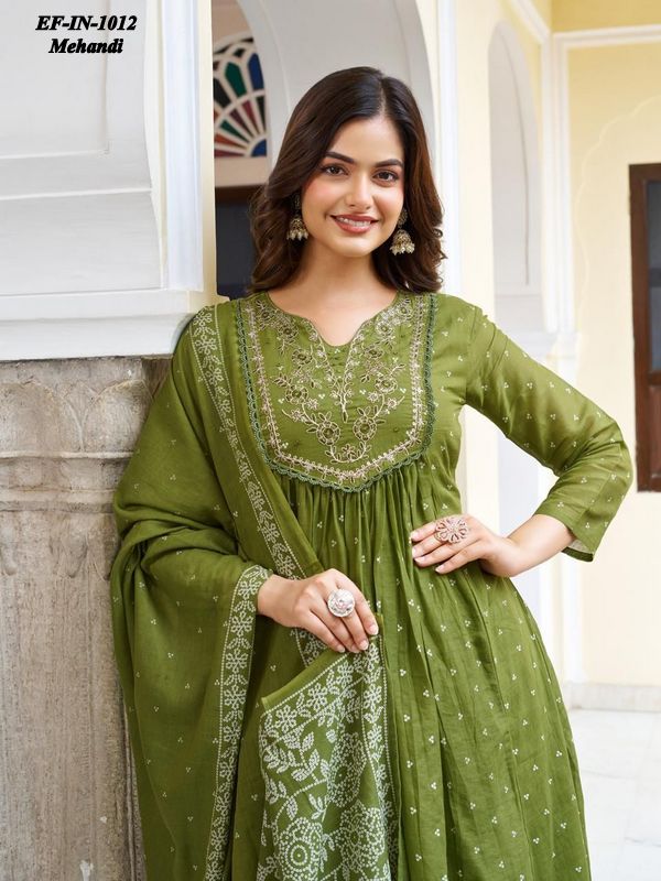 Beautiful Cotton Embroidery With Printed Kurti Pant With Dupatta