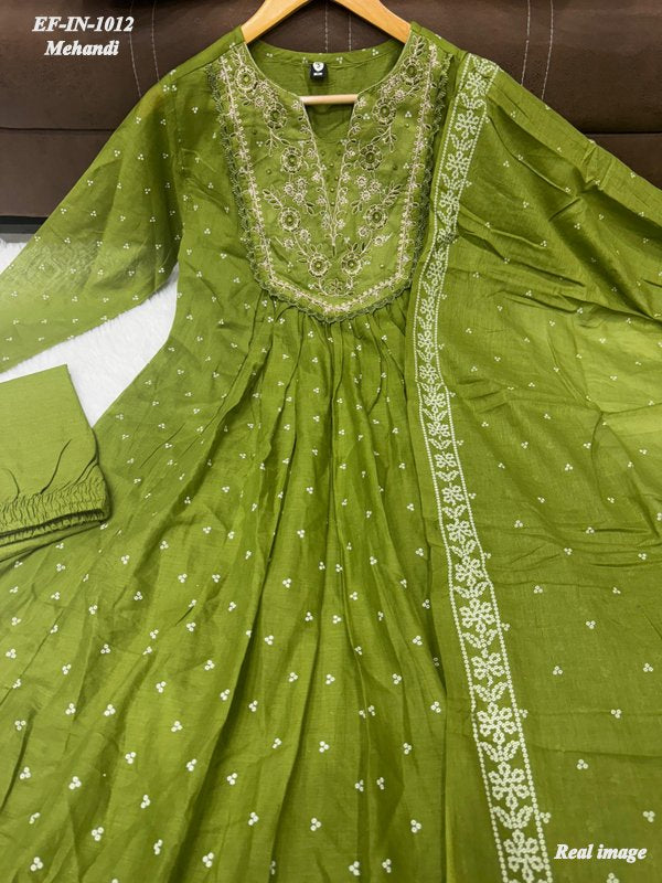 Beautiful Cotton Embroidery With Printed Kurti Pant With Dupatta