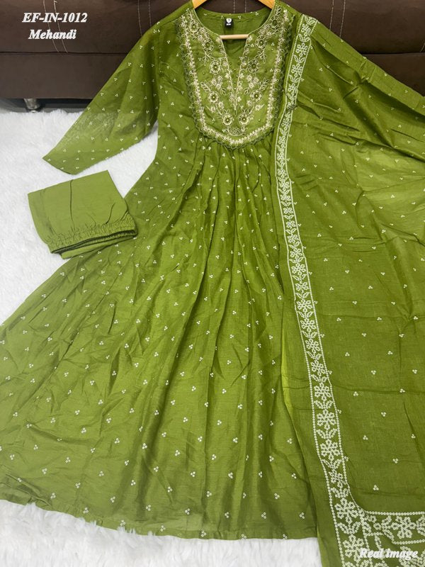 Beautiful Cotton Embroidery With Printed Kurti Pant With Dupatta