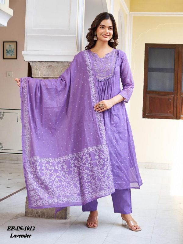 Beautiful Cotton Embroidery With Printed Kurti Pant With Dupatta