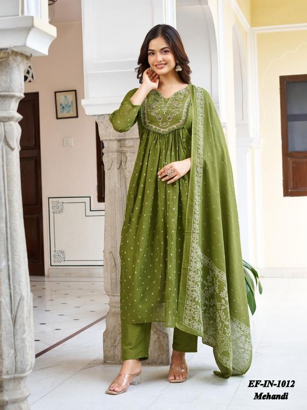Beautiful Cotton Embroidery With Printed Kurti Pant With Dupatta