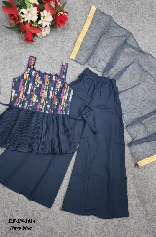 Beautiful Butter Crepe Embroidery Work Kids Wear