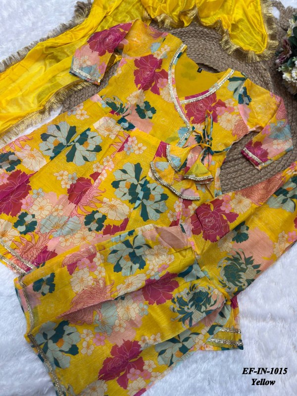 Latest Chanderi Silk Printed Top Palazzo With Dupatta Kids Wear