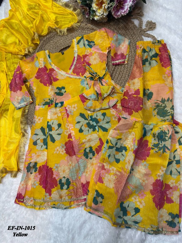 Latest Chanderi Silk Printed Top Palazzo With Dupatta Kids Wear