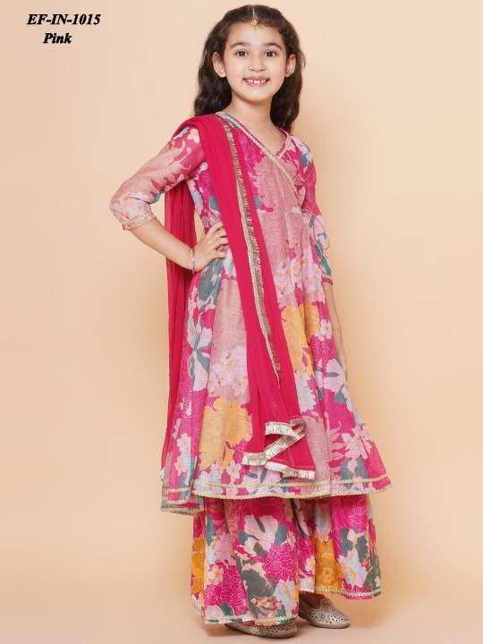 Latest Chanderi Silk Printed Top Palazzo With Dupatta Kids Wear