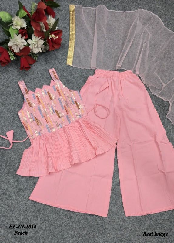 Beautiful Butter Crepe Embroidery Work Kids Wear