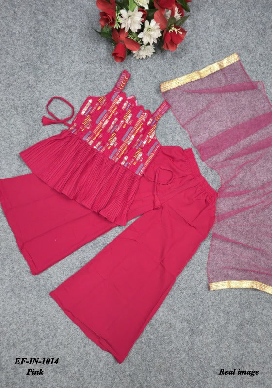 Beautiful Butter Crepe Embroidery Work Kids Wear