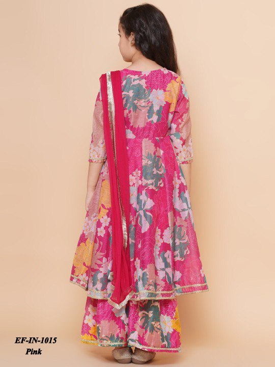 Latest Chanderi Silk Printed Top Palazzo With Dupatta Kids Wear