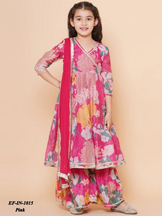 Latest Chanderi Silk Printed Top Palazzo With Dupatta Kids Wear