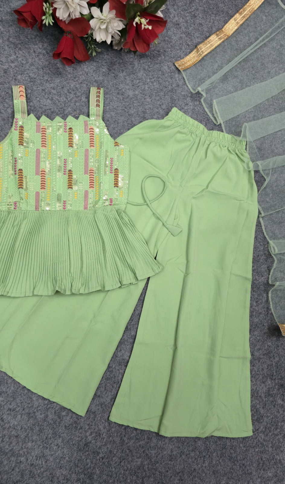 Beautiful Butter Crepe Embroidery Work Kids Wear