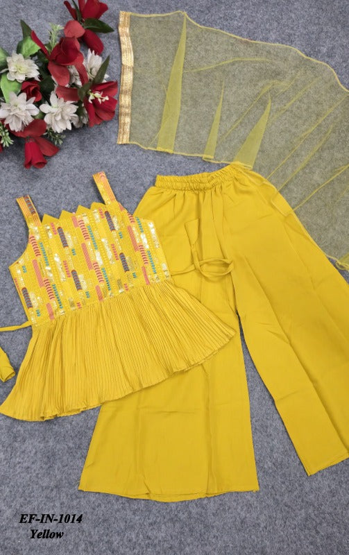 Beautiful Butter Crepe Embroidery Work Kids Wear