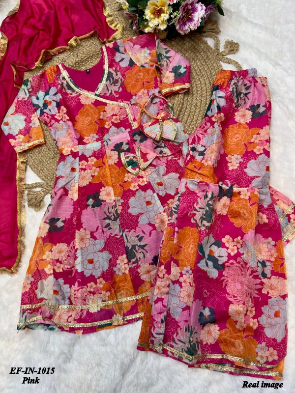 Latest Chanderi Silk Printed Top Palazzo With Dupatta Kids Wear