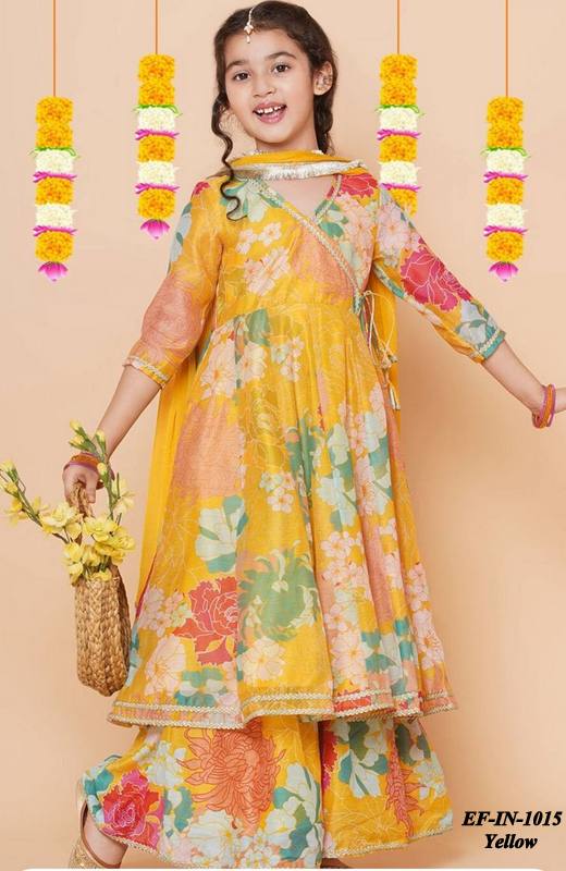 Latest Chanderi Silk Printed Top Palazzo With Dupatta Kids Wear