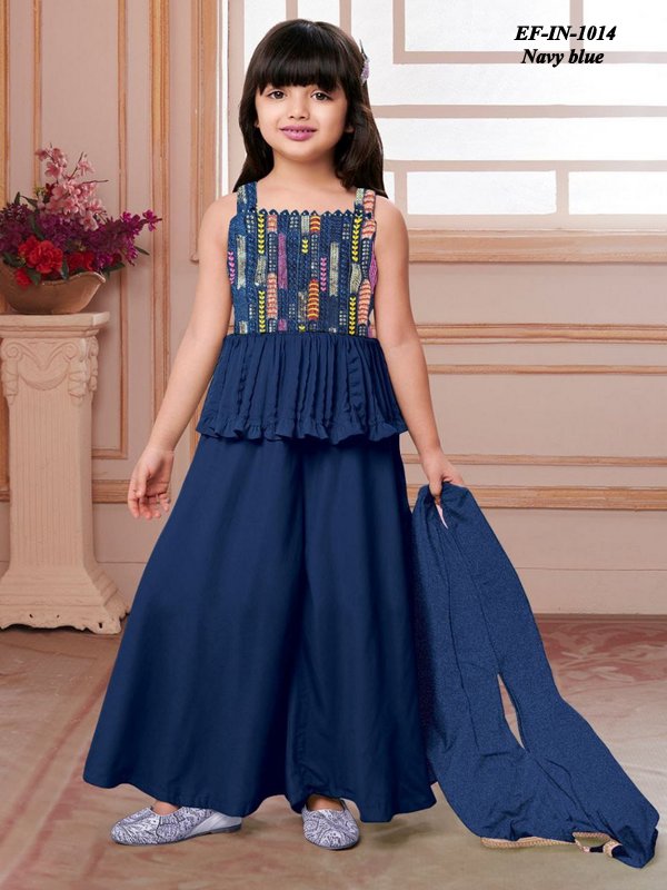 Beautiful Butter Crepe Embroidery Work Kids Wear