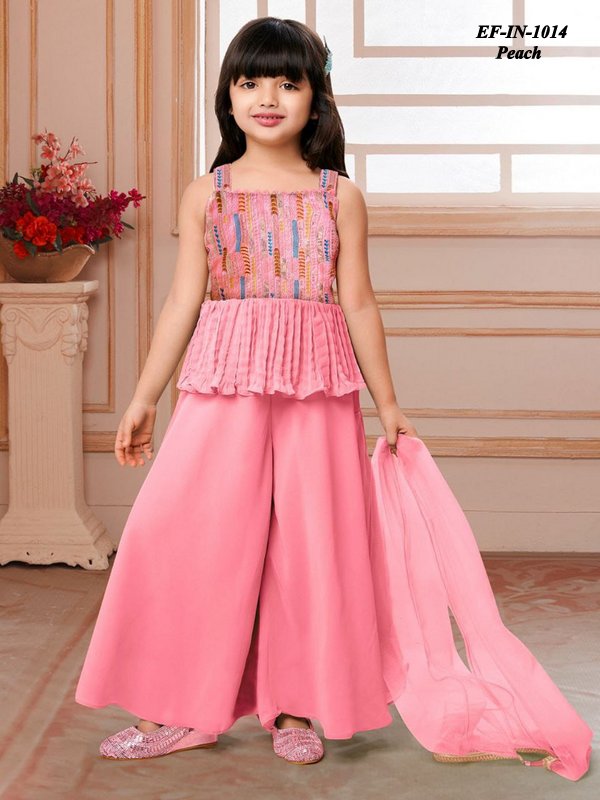 Beautiful Butter Crepe Embroidery Work Kids Wear