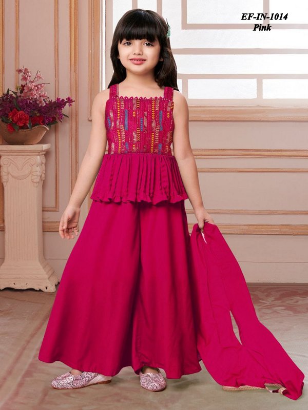 Beautiful Butter Crepe Embroidery Work Kids Wear