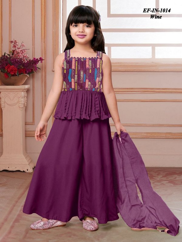 Beautiful Butter Crepe Embroidery Work Kids Wear